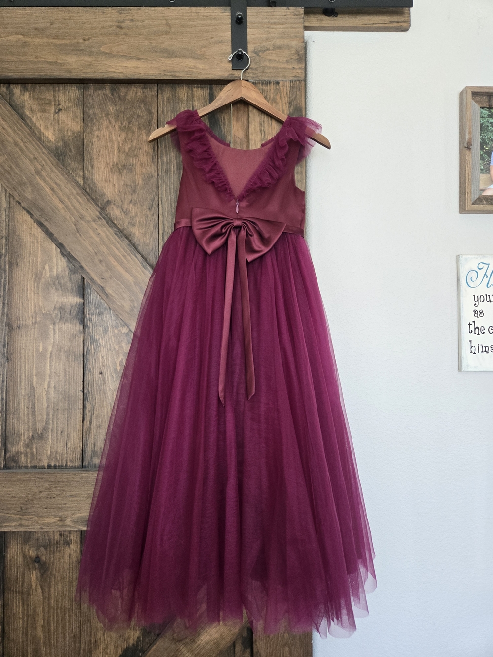 Azazie Girls' Burgandy Tulle Ruffle Shoulder Dress - Picture 2 of 3